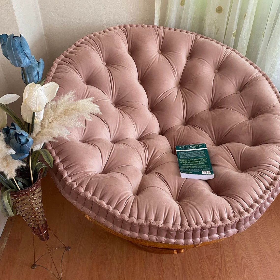 Large Size Velvet Fabric Papasan Chair Seat