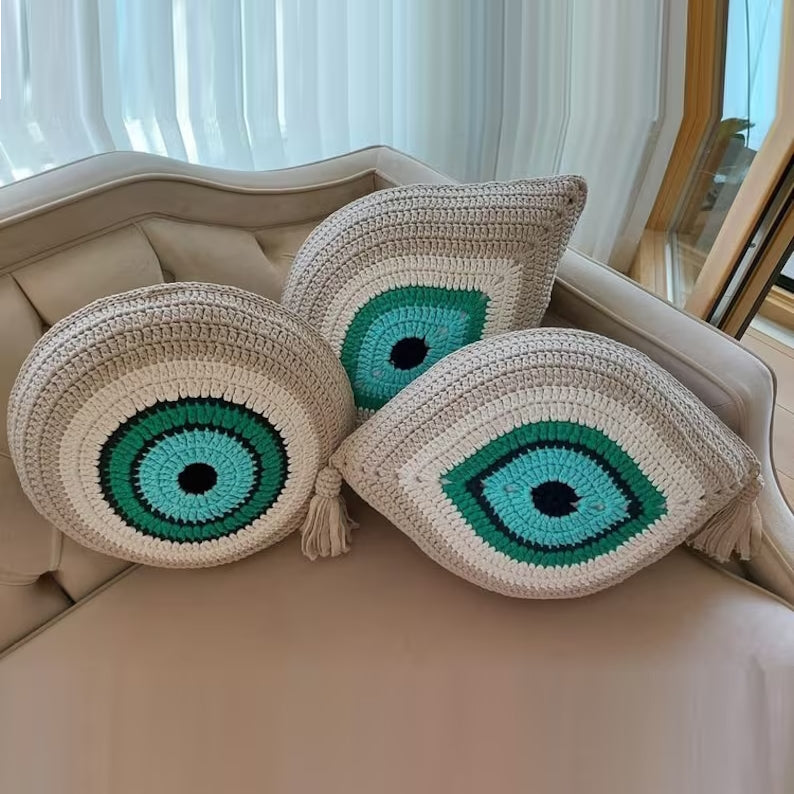 Knitted Evil Eye Pillows